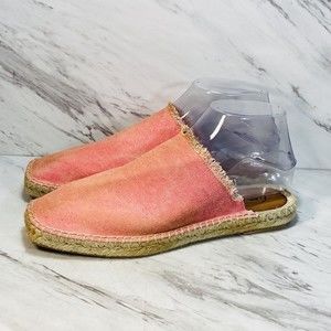 Free People Seaside Espadrilles Mules Womens 37 Pink Orange Canvas Slip On Flats